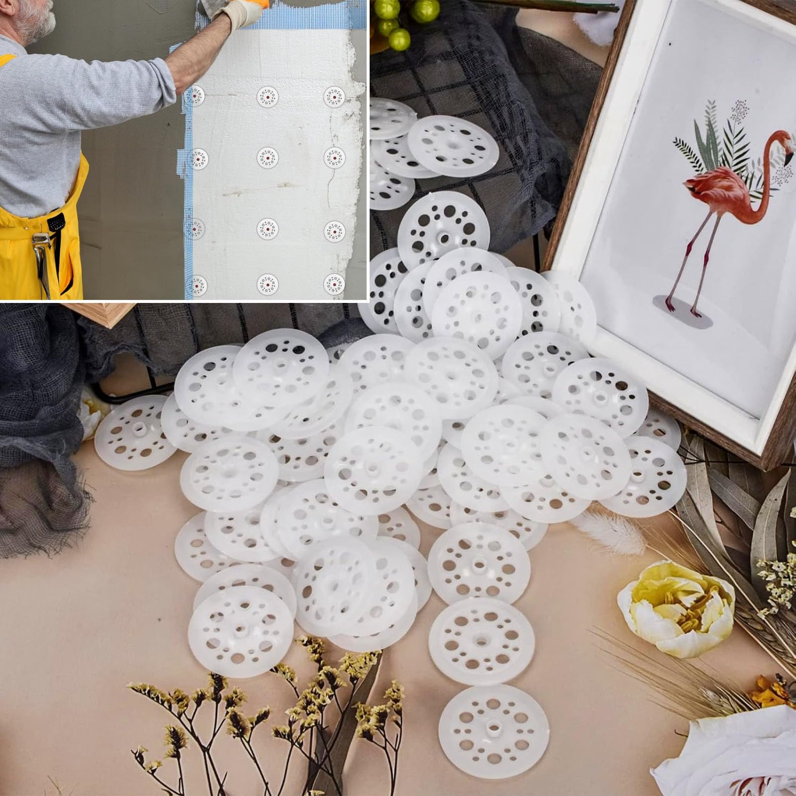 Rondelle Di Plastica Per Isolamento - 220 Pezzi 45x45mm Per Fissaggio Pannelli E Tetti