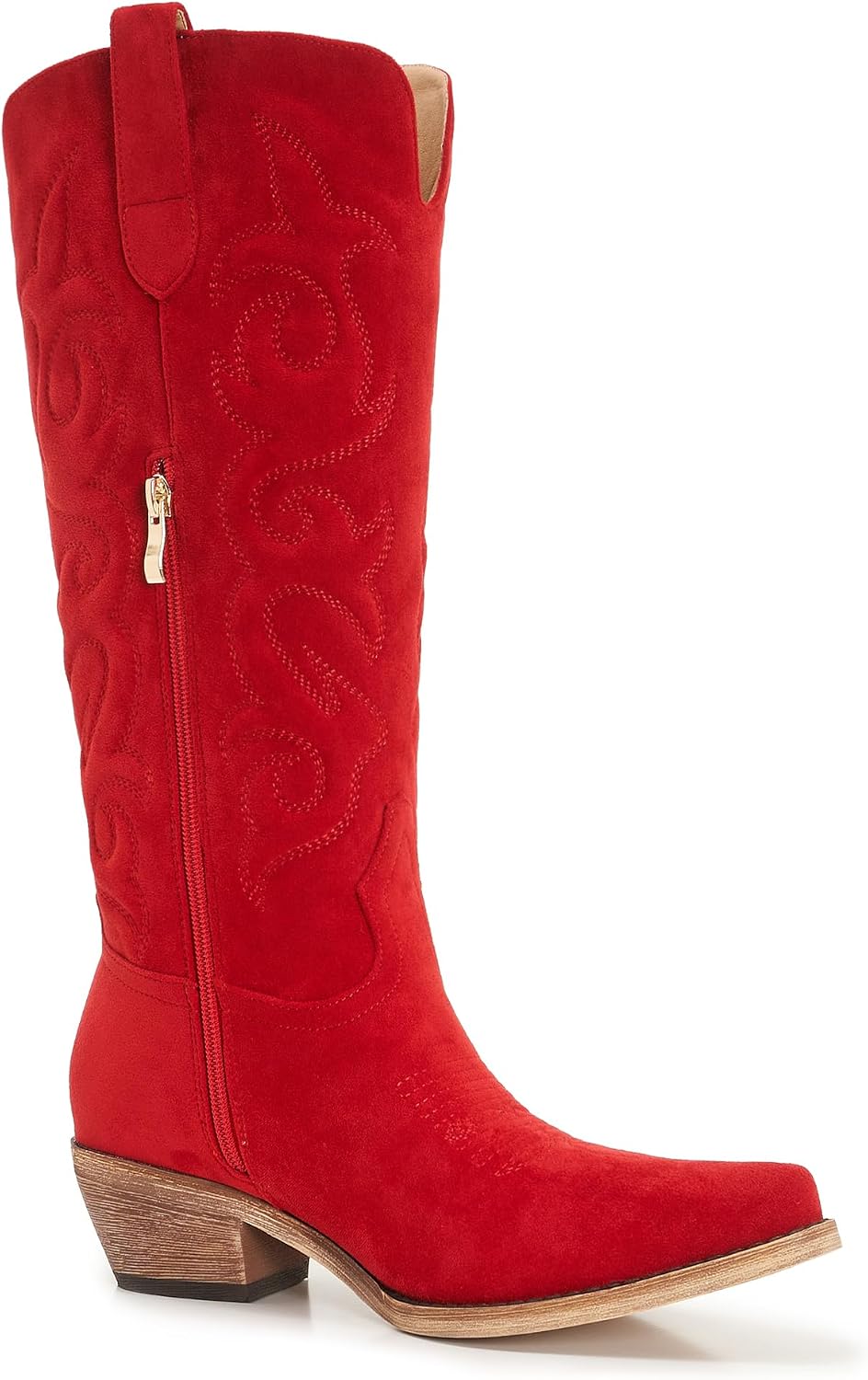 Suede Cowboy Boots for Women Knee High Cowgirl Boots, Western Boots with Classic Embroidered Pointed Toe Chunky Heel Pull On Retro Vintage Classic Tall Boots for Ladies