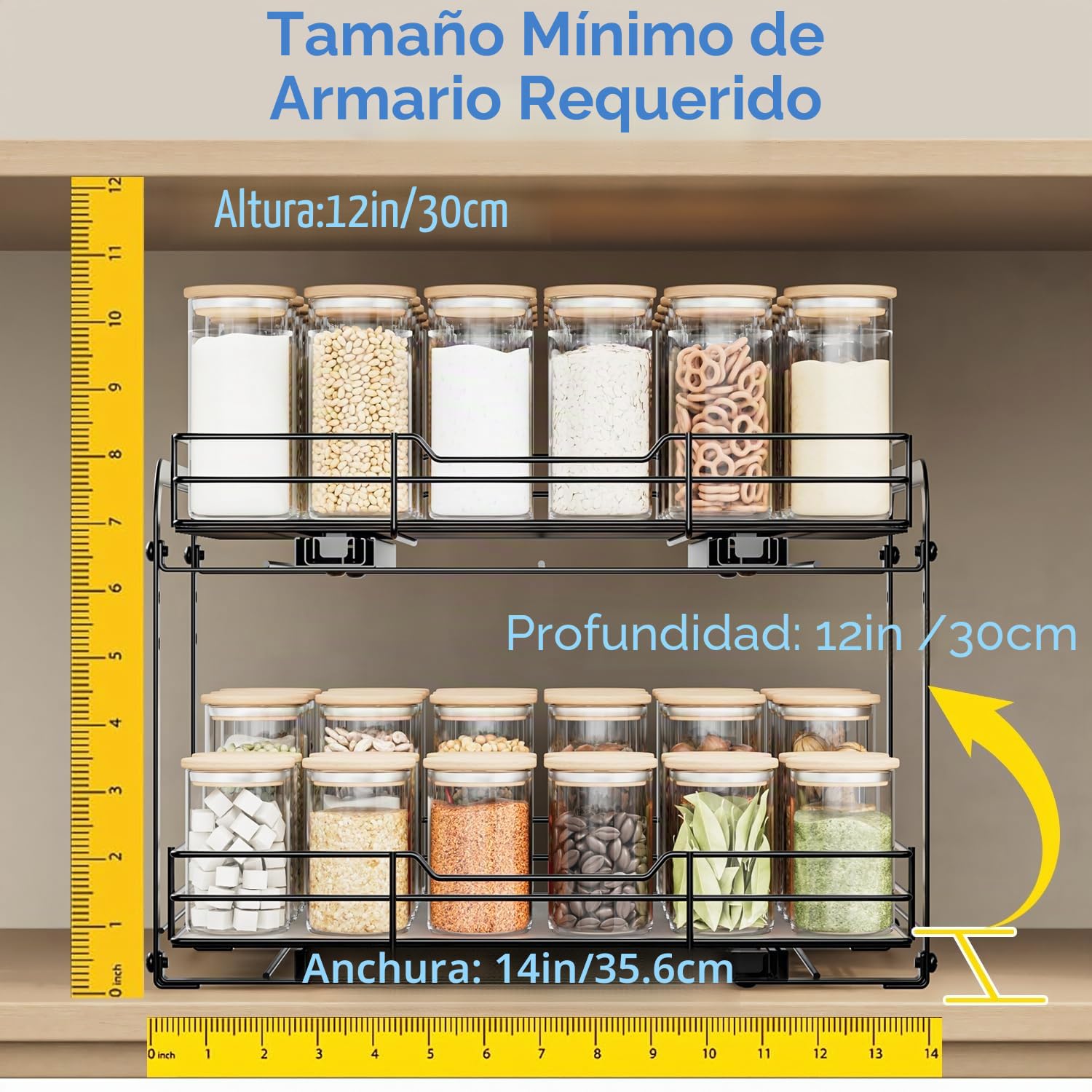 Especieros Con Cajón Deslizante, Especiero De 2 Niveles, Organizador Armario Cocina De Altura Ajustable, Estante Organizador Cocina 27.2 * 34.3 * 24CM