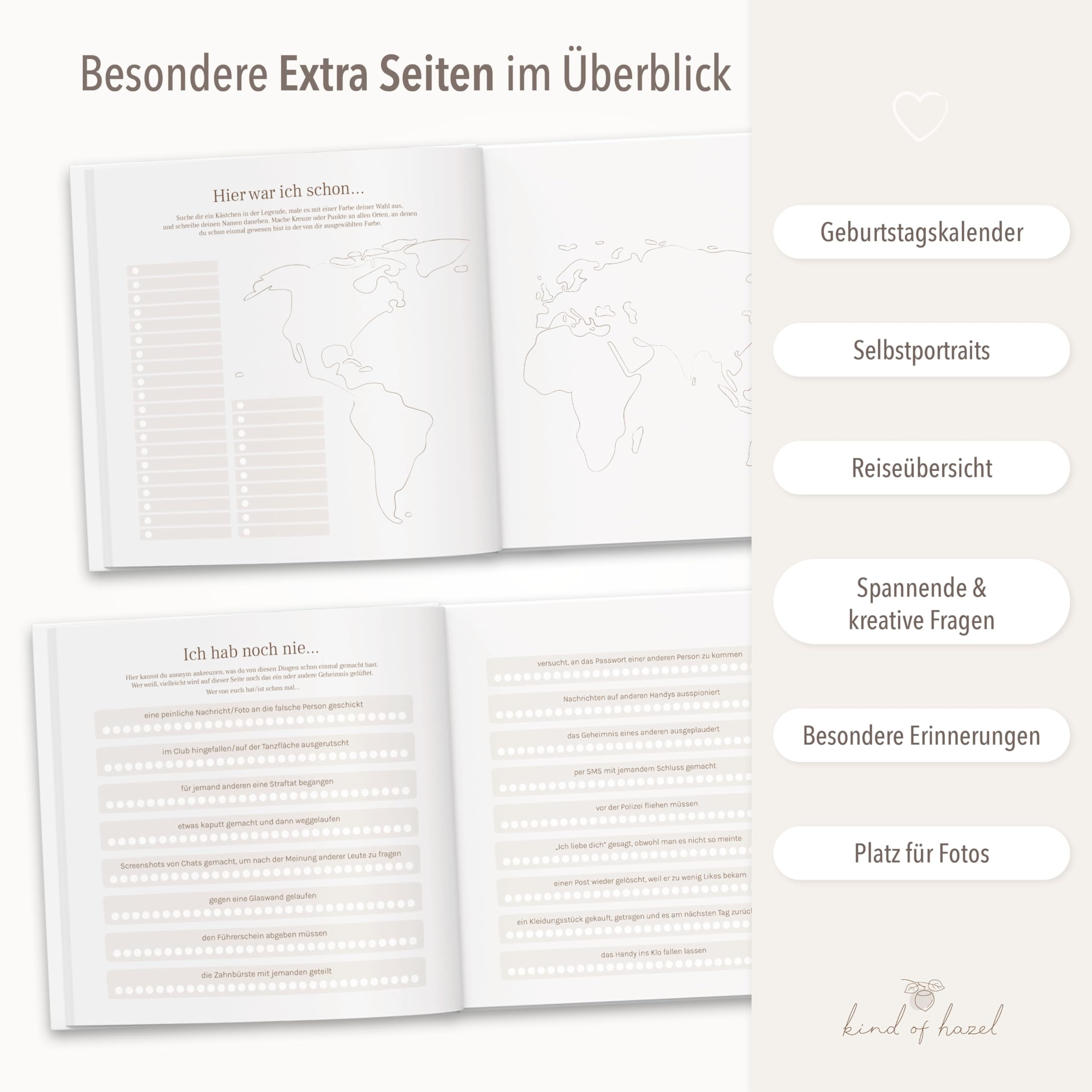 KIND OF HAZEL Freundebuch für Erwachsene – Poesiealbum zum Ausfüllen für beste Freundin, Kollegin, Abschied, Geburtstag – Gästebuch, Bucket List, Erinnerungsbuch – Leo Muster