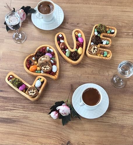 Miniatura 6 de OZWOON - Juego de platos de madera con forma de corazón, regalo ideal e ideal para ocasiones especiales para aperitivos, dulces, nueces,