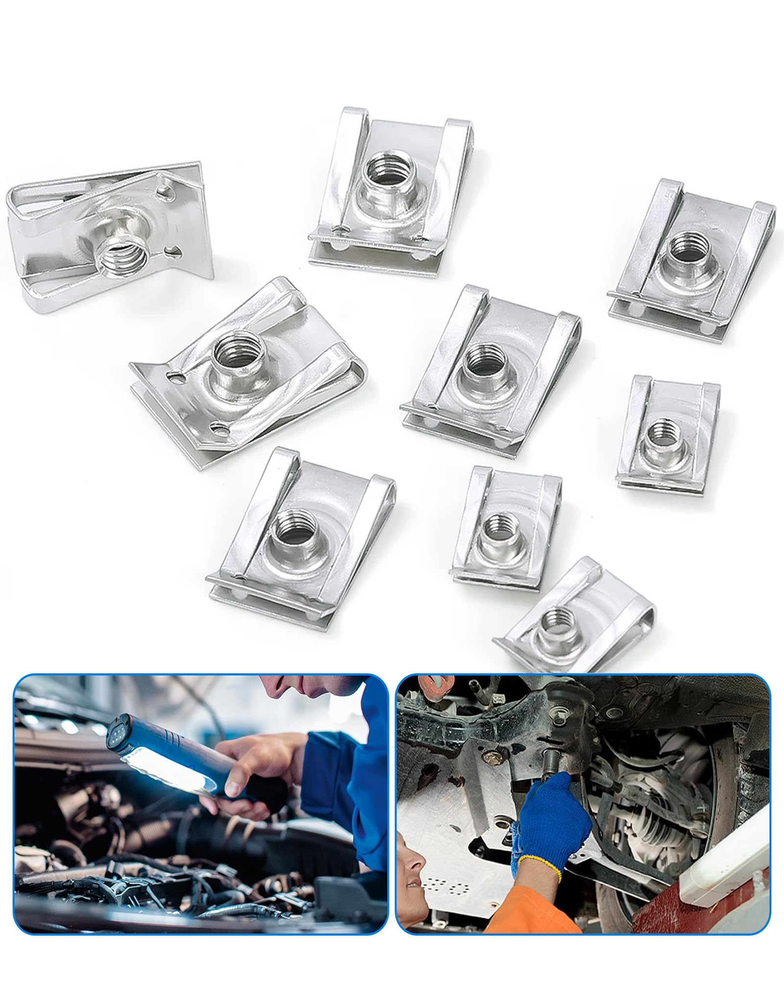 100 Stück Blechmutter Schraube Mutter Kit: U-Typ Blechmuttern Edelstahl M4 M5 M6 M8 mit Aufbewahrungsbox für reparieren in Türverkleidungen Dachverkleidungen