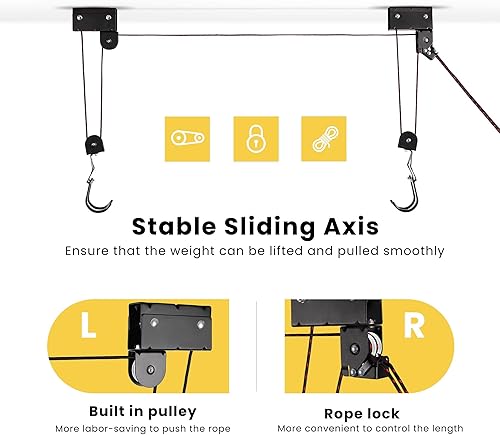 Miniatura 3 de VIVOHOME Sistema de polea de elevación de kayak para almacenamiento de garaje para canoa para bicicleta, sistema colgante de techo de 125 libras,