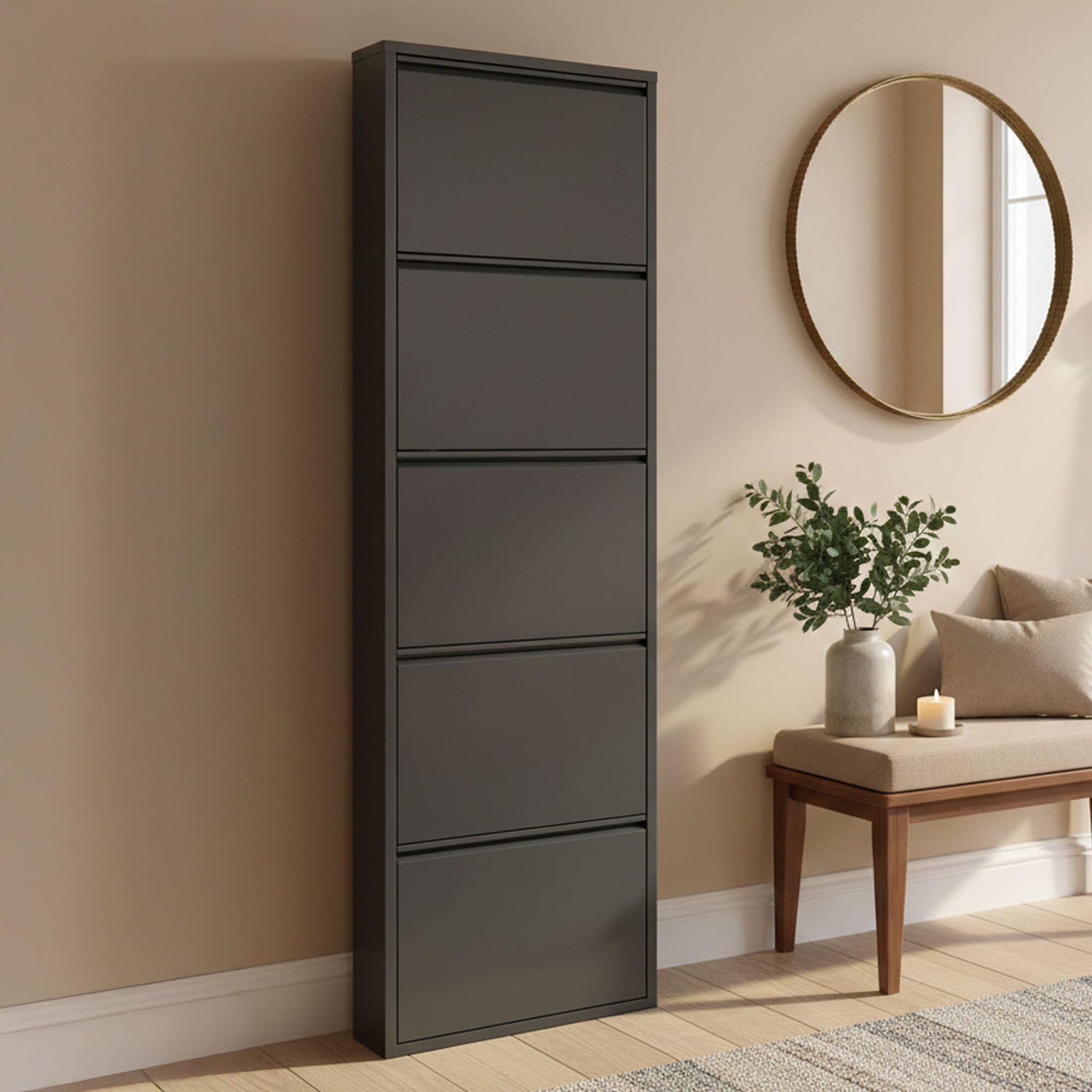 Dmora Schuhschrank Isidro 50x15x172 cm Schwarz 10 Paar 5 Fächer