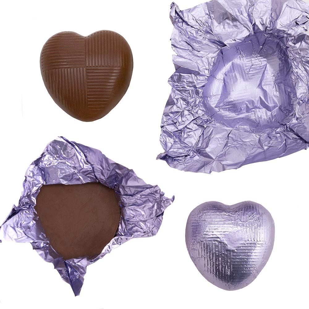 Italian Options Milk Chocolate Foiled Hearts, 30 Chocolates, Purple Foil — view 56
