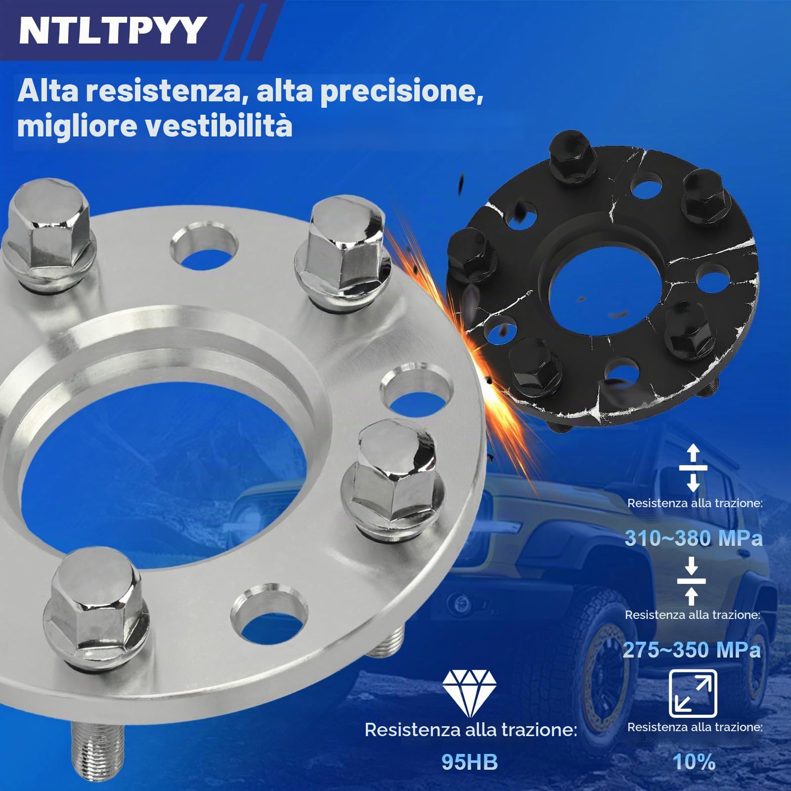 Distanziali distanziali 5 x 120 mm, piastre da 10 mm, per BMW E81 E82 E87 E88 E36 E46 E90 E91 E92 E93 E12 E28 E34 E60 E32 E31 M3 M5 M6 X1 Z3 Z4 , 10 bulloni M14 x 1,5 e foro mozzo 72,6 mm