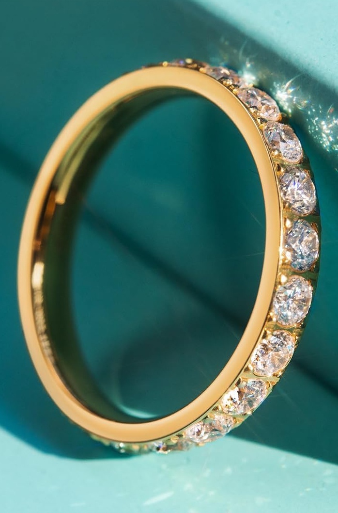 JINEAR Women Bands 3mm Engagement Rings for Women 18K Gold Plated Cubic Zirconia Eternity Rings Dainty Diamond Anniversary Band Size 5 to 9