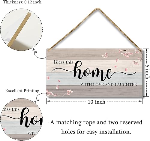 Miniatura 2 de Christian Décor - Letrero de madera para colgar en la pared, Bless This Home with Love and Laughter, decoración del hogar, puerta (1 pieza), regalo