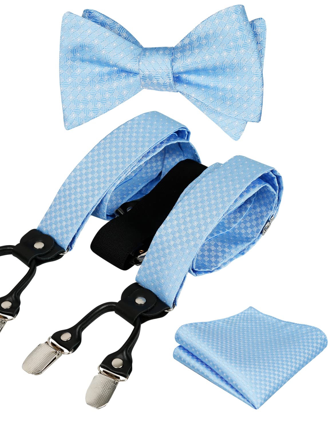Alizeal Paisley Suspenders and Self Tied Bow Tie for Men with Pocket Square Set