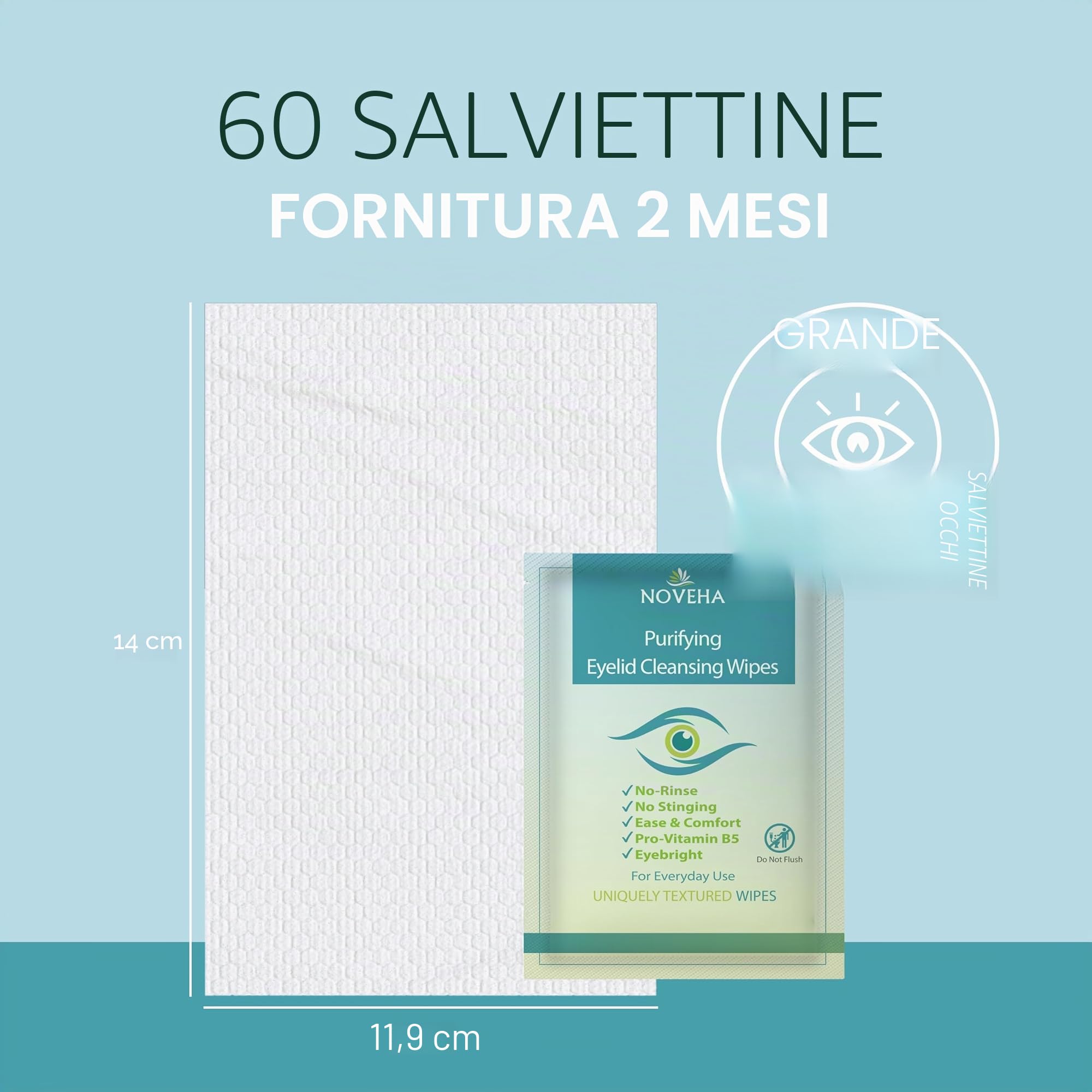 Salviette antimicrobiche per palpebre e ciglia,Per prurito, occhi secchi, stili e blefarite, ipoallergeniche e lenitive per occhi sensibili, confezione da 60