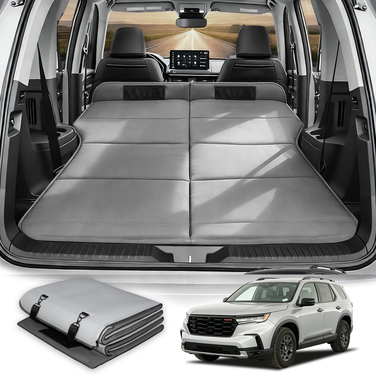 SUV Trunk Car Bed for Honda Pilot, Foldable Non-Inflatable Soft Foam Mattress, Thick Foam Camping Sleeping Pad for SUV Cargo Area, Portable Car Camping Bed for Overlanding with Carry Bag, Gray