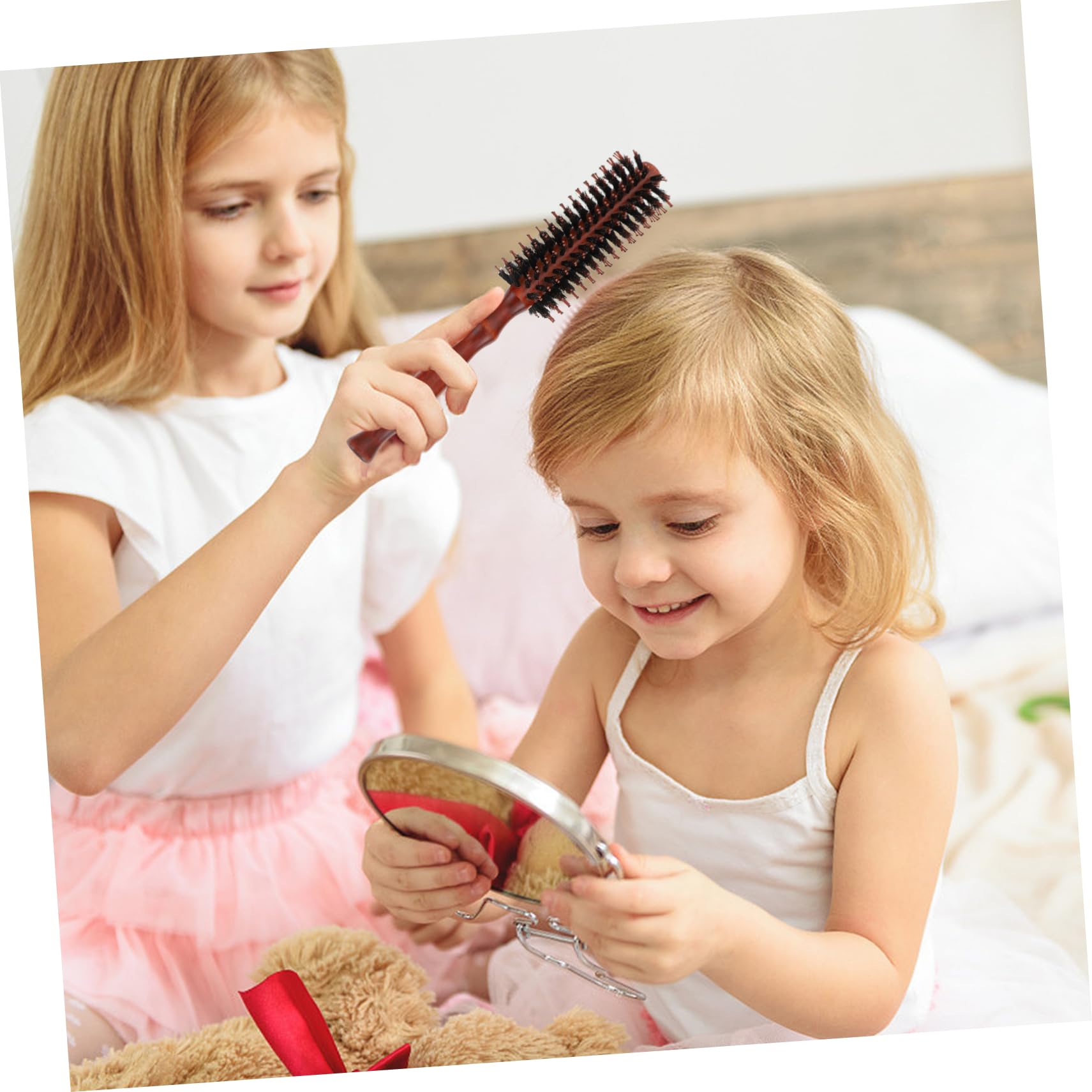 FRCOLOR 9piezas Cepillo Redondo De Cerdas De Jabalí Mango De Madera Natural Para Desenredar y Estilizar Cabello Húmedo o Seco Para Hombres y Mujeres
