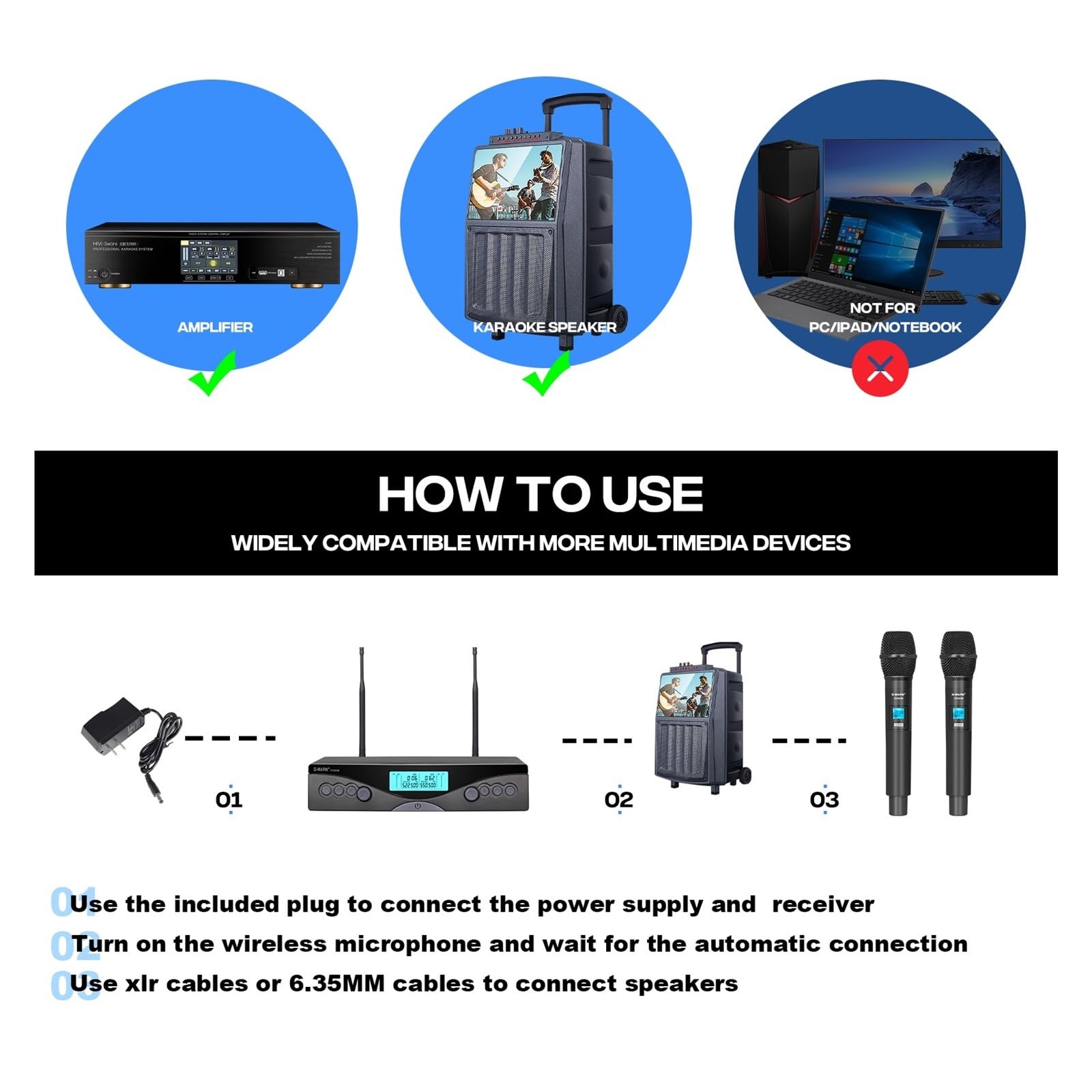 Microfono Wireless G-Mark G320AM UHF Professionale 2 canali Microfono palmare Frequenza Automatica Regolabile 100M