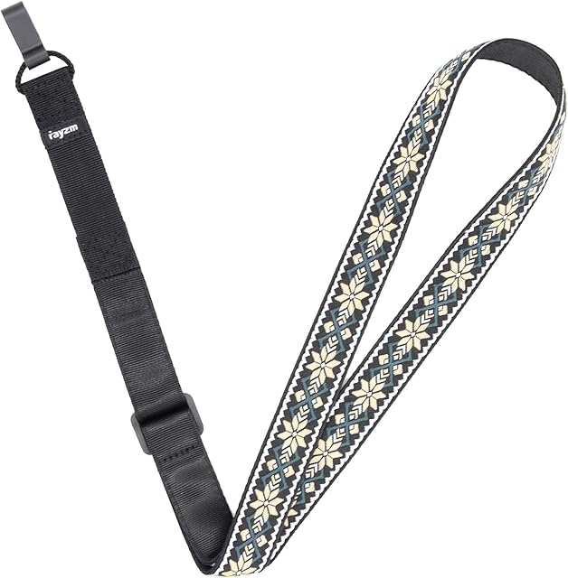Rayzm Clip-on Ukulele Strap, Jacquard Weave Cotton Strap for Ukulele, Adjustable Cotton Neck Sling Strap for Ukulele, Button-Free Cross-Chest Uke Strap, No Screws, Hands Free