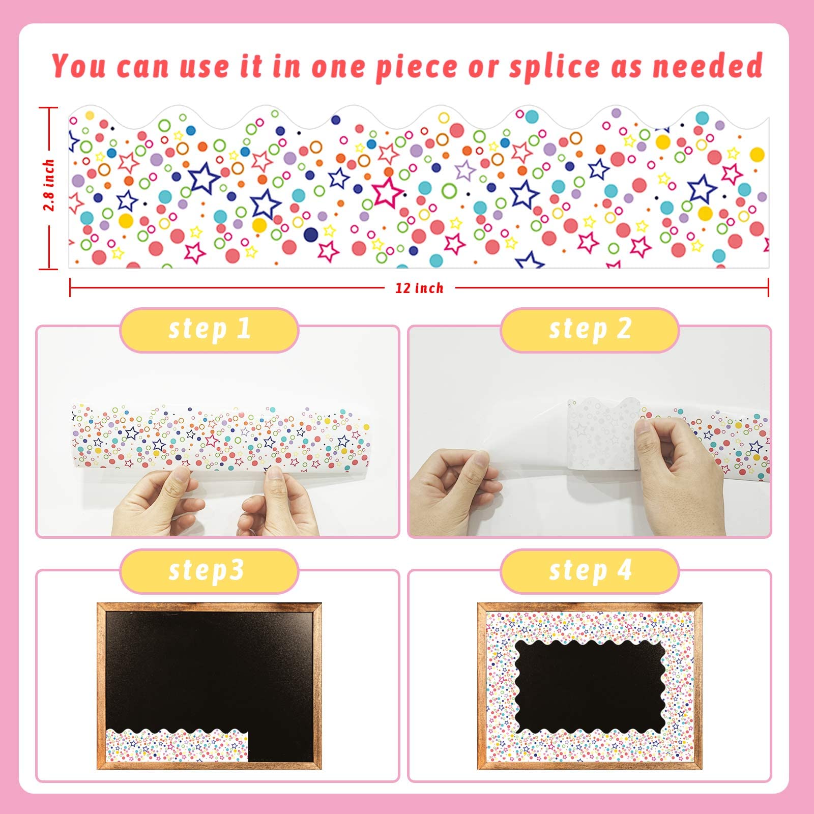 60 Pies De Bordes Para Tablero De Anuncios, Borde Festoneado Enrollado De Color Rojo Puro Con Diseño De Línea Ondulada Para Decoración De Escuela, Aula Y Oficinas