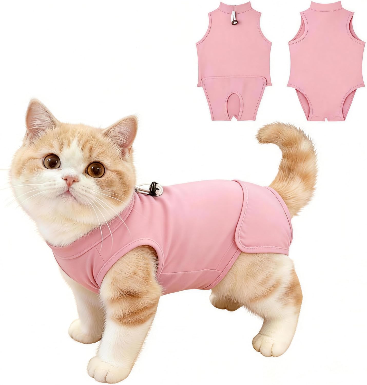 Gyuzh Cat Surgery Recovery Suit for Female Male Cats - Breathable Cone Alternative. Easy-Pull Recovery Suit with Adjustable Neck & Snap Closure for Spay Neutering, Anti-Licking Wound Care Blue L