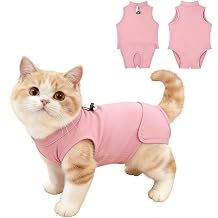 Gyuzh Cat Recovery Suit Female - Superior Comzy Cone Alternative! Breathable Onesie with Adjustable Neck, Easy Pull-On & Snap Closure. Stop Licking, Ideal for Cats & Kittens After Spay Surgery Pink S