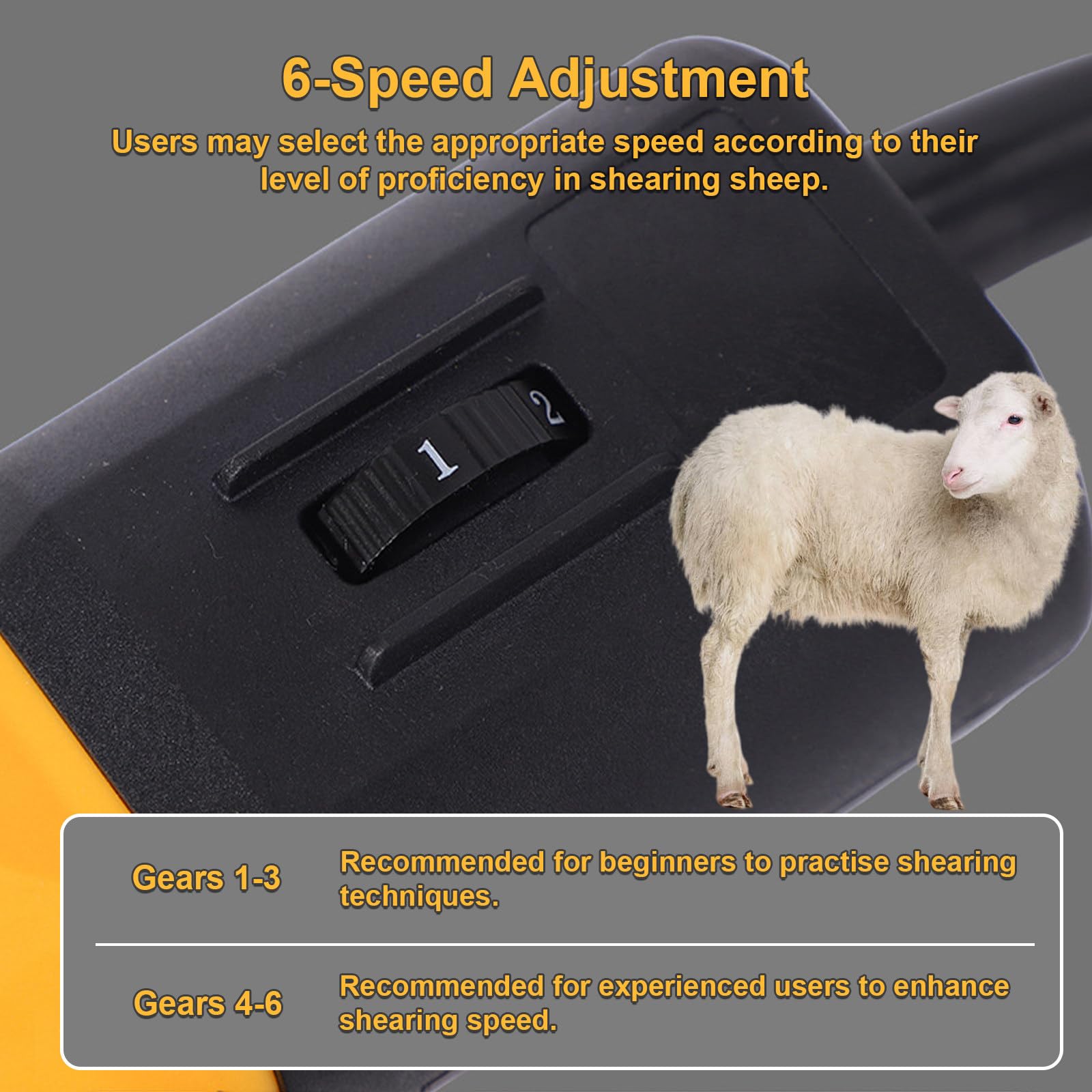 Tosatrice Elettrica per Pecore 850W - Tosatrice Compatta per Bestiame A 6 velocità con Lame A 9 E 13 Denti,per La Rasatura della Lana di Pecore,Capre,Alpaca E Bovini,3200 Giri/Min Yellow