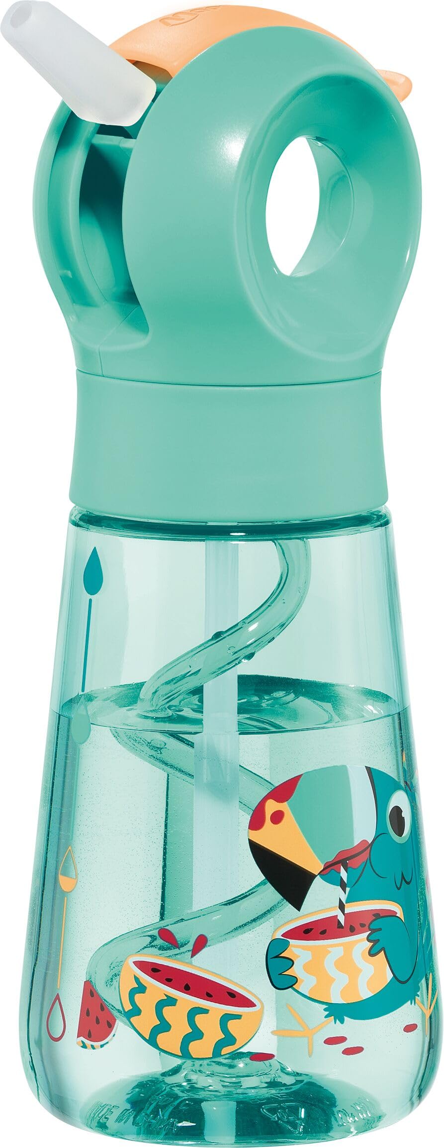 Maped Picnik Ecozen Toucan Bottle Fluorescent Green - Integrated Bubble Straw - Easy Manual Opening - Integrated Handle, Waterproof, Bio-Sourced Material - 350 ml