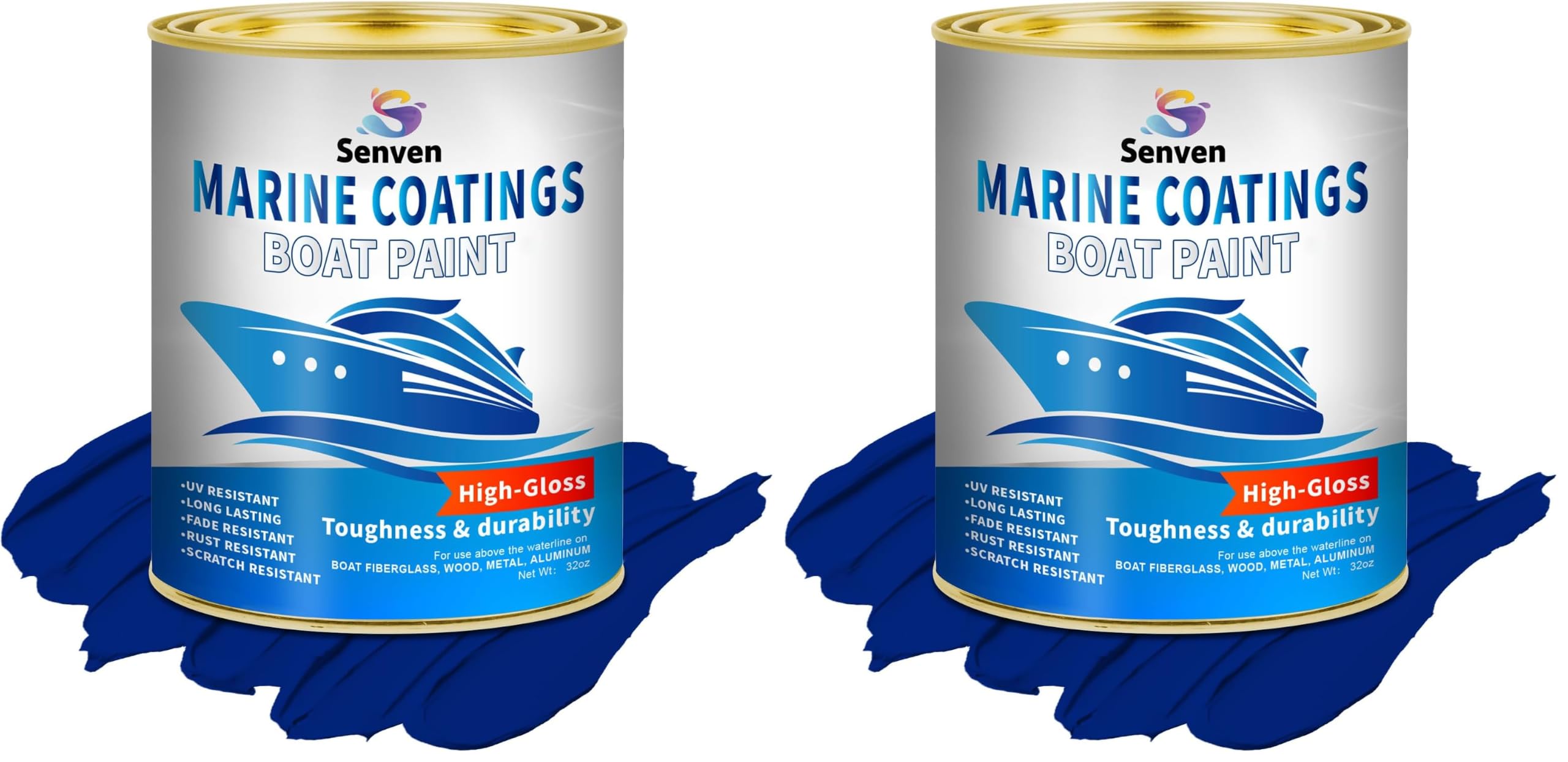 SENVEN Boat Paint, 35 Oz Gloss Blue Marine Boat Topside Bottom Enamel Marine Paint for Boats, Wood, Fiberglass, Aluminum, Metals Oil-Based Epoxy Dark Blue (Pack of 2)