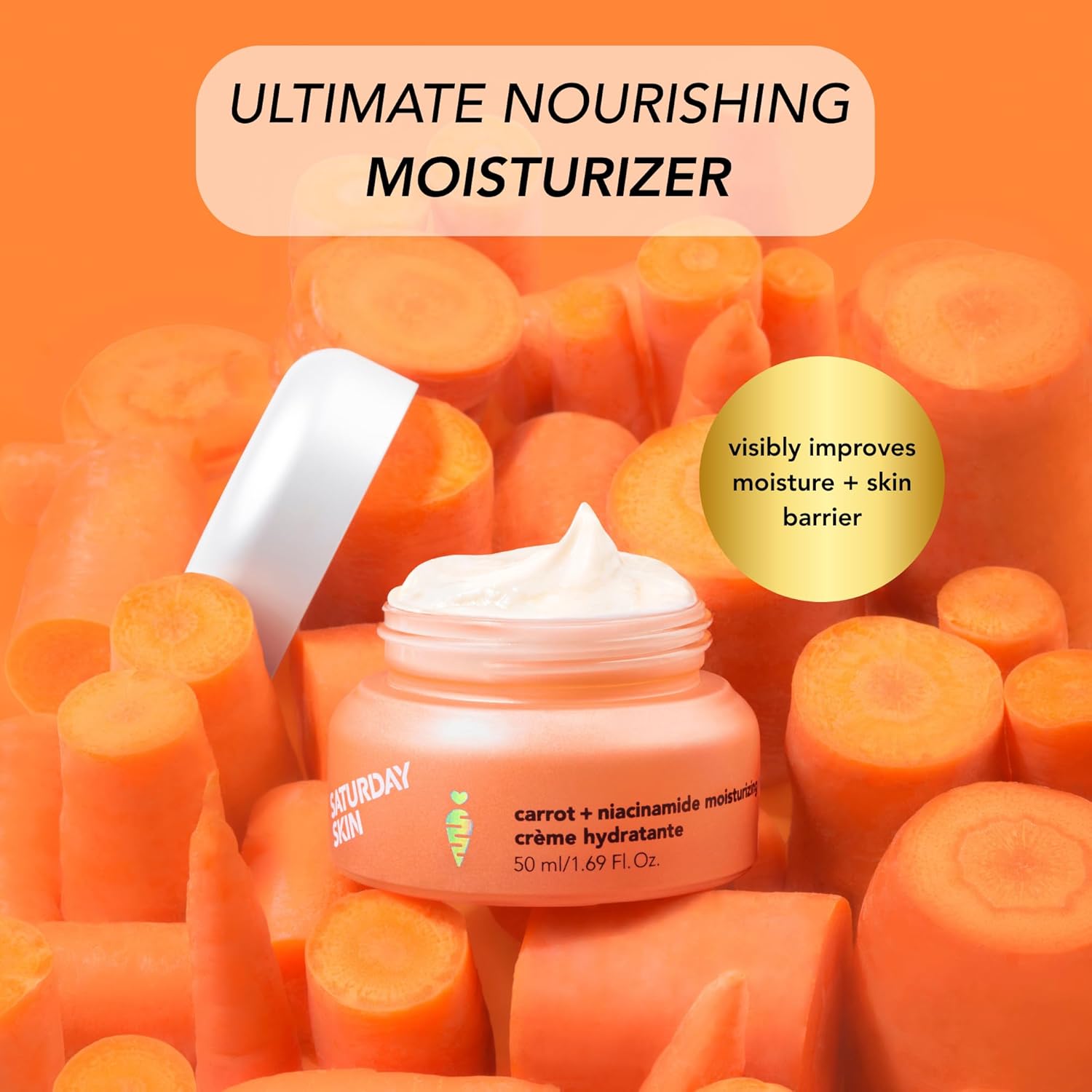 Saturday Skin Face Moisturizing Cream with Carrot, Niacinamide, Ceramides & Centella Asiatica, Peptide, Paraben-Free, Sulfates-Free, Fragrance-Free, Anti Wrinkle Facial Cream(1.61 Ounce) - Image 2