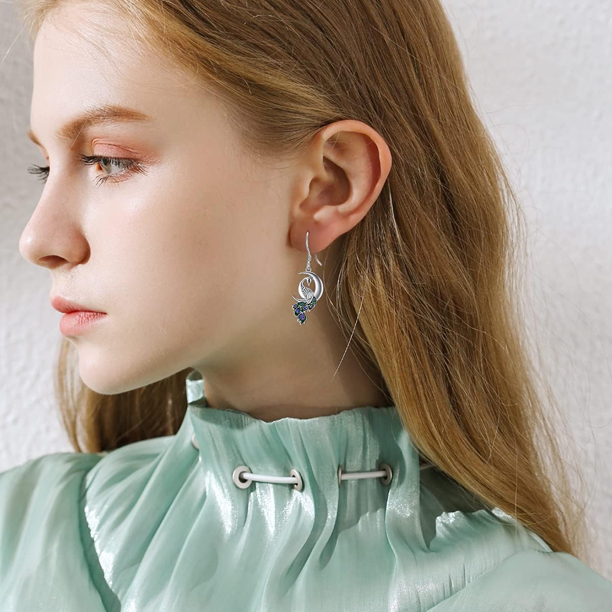 Peacock/Red Cardinal Bird/Hummingbird Moon Dangle Earrings 925 Sterling Silver Crescent Half Moon Drop Dangling Earrings Jewelry Gifts for Women - Image 4