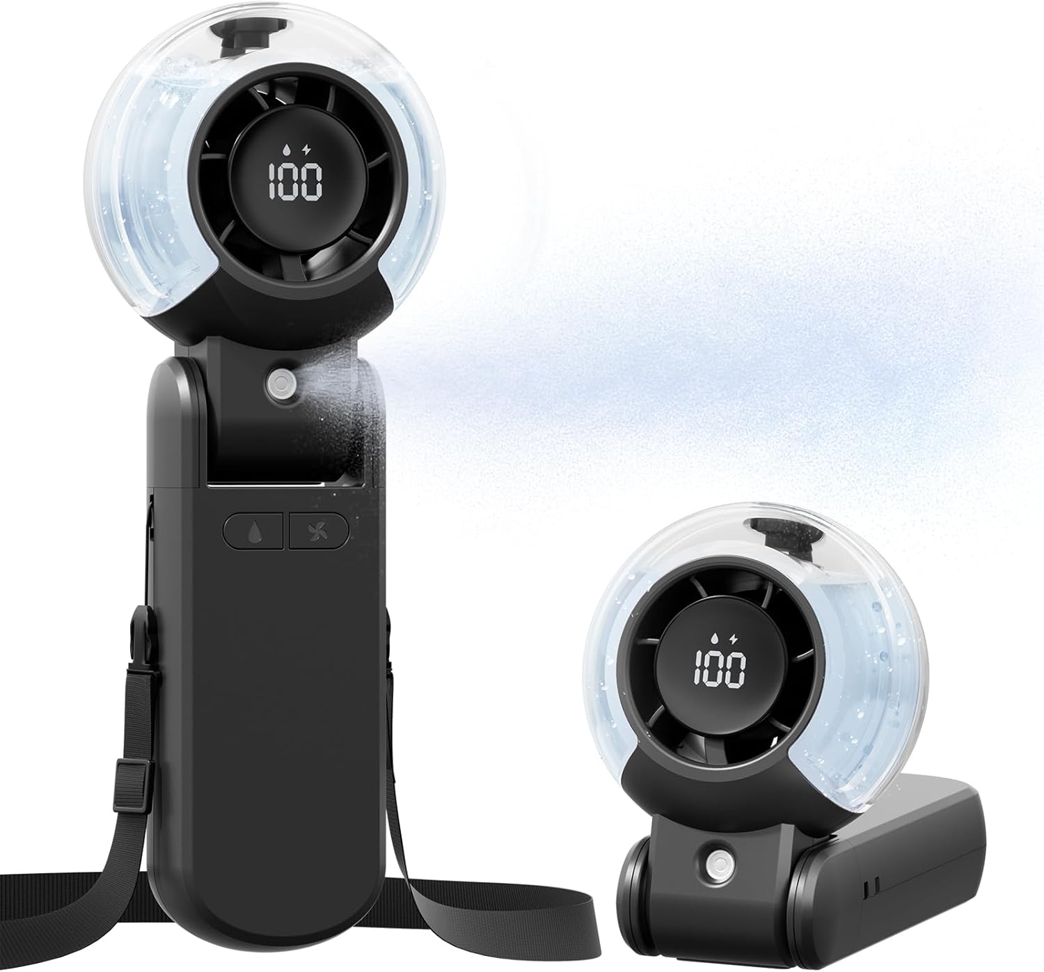 TriPole Misting Fan Portable Handheld Turbo Fan with Mist, LED Display, Foldable High Speed Airflow Mini Fans, Rechargeable Personal Mister with Water Spray Bottle for Summer Trip Beach Camping, Black