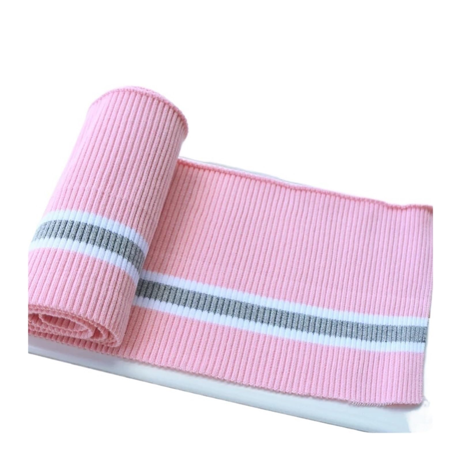 Ribbed Knit Cuff Cotton Spandex Stretch Knit Cuff Waistband Leg Arms Rib Trim Jersey Baseball Ribbed Fabric(Pink)