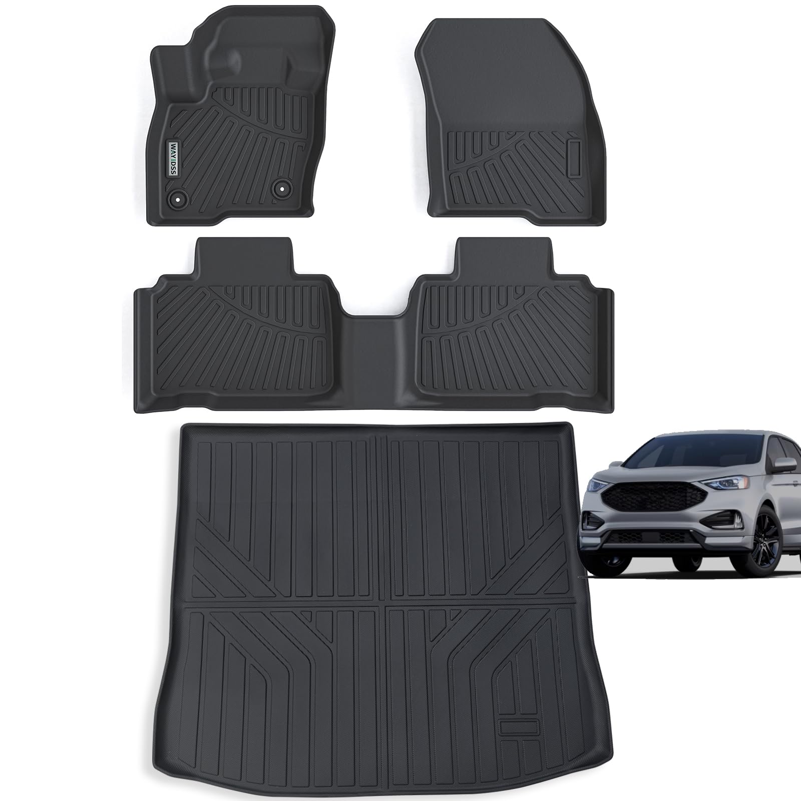 Floor Mats & Trunk Mat for Ford Edge 2015-2023 2024,TPE All Weather Protection 1st & 2nd Row Car Floor Liners with Cargo Liner Accessories-Black
