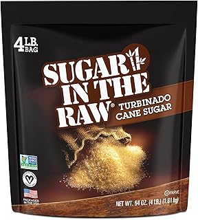 Sugar In The Raw Granulated Turbinado Cane Sugar, No erythritol, Pure Natural Sweetener, Hot & Cold Drinks, Coffee, Cooking, Baking, Vegan, Gluten-Free, Non-GMO, Bulk Sugar, 4lb Bag (1-Pack)