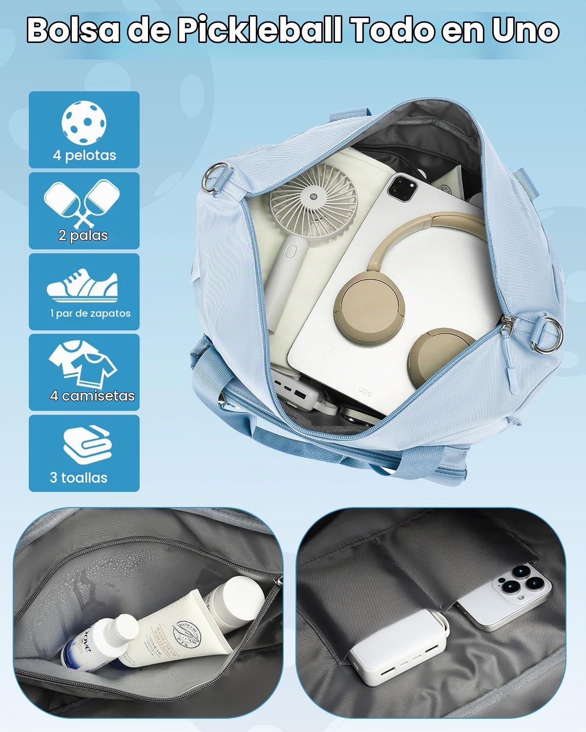 Sea choice Bolsa de Pickleball Bolsa de Gimnasio con Compartimento para Zapatos Ligera Bolsa de Viaje para Mujeres Hombres Compartimento para Palas Deportes Fin de Semana Equipaje de Mano