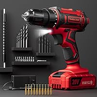 VIWKO 20V Cordless Drill Set with 2.0Ah Battery/Charger, 25+1 Torque, 3/8" Keyless Chuck & 42 Accessories for DIY Projects (Red)