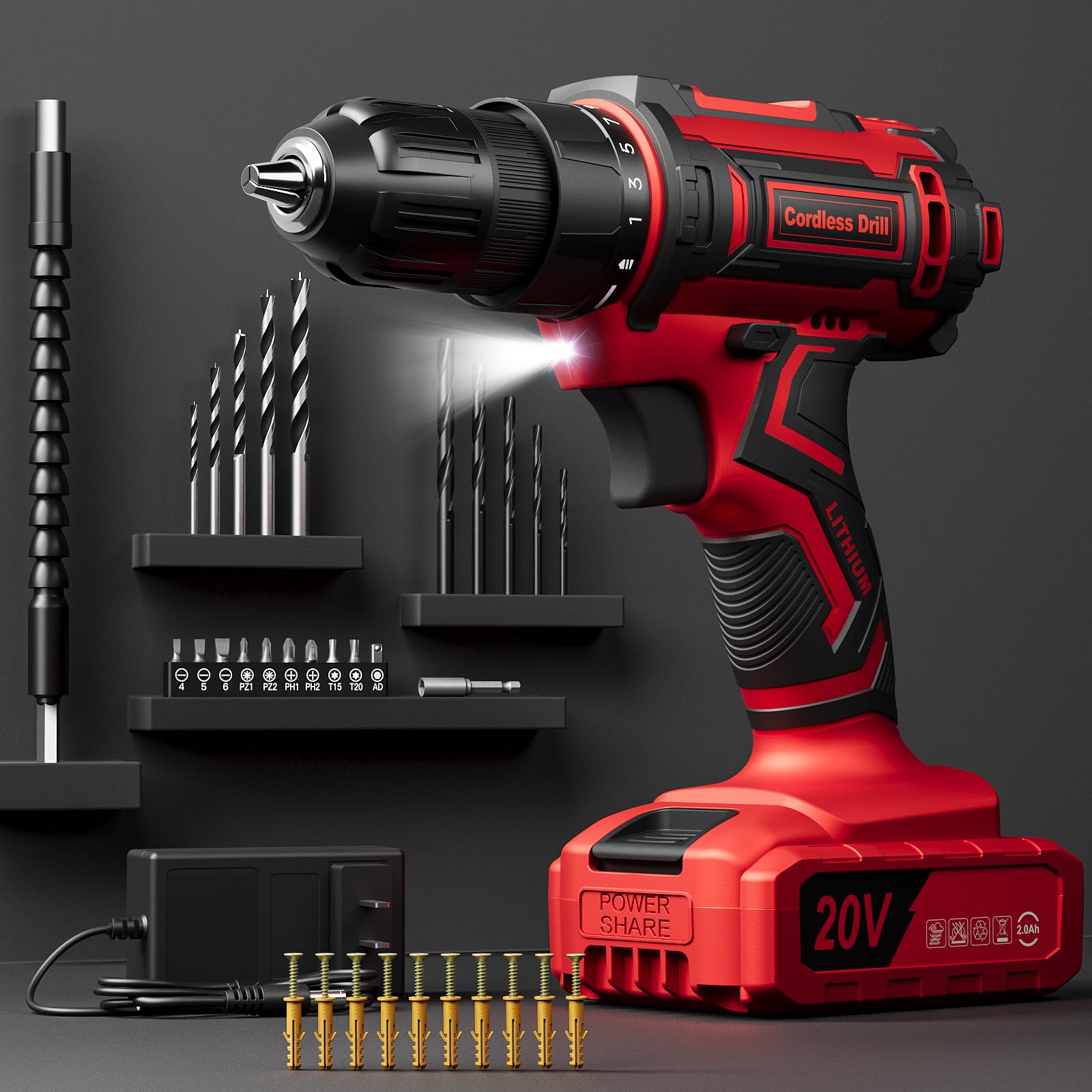 VIWKO 20V Cordless Drill Set - 42 Piece Kit -8 VIWKO 20V Cordless Drill Set - 42 Piece Kit -8