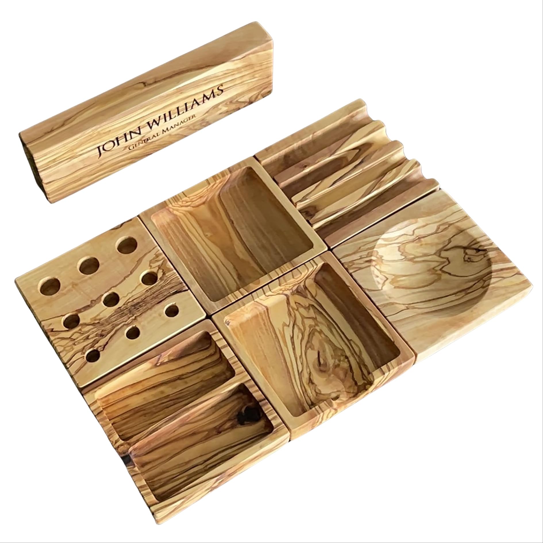 Organizzatore da scrivania, set di organizzazione da scrivania in legno di ulivo