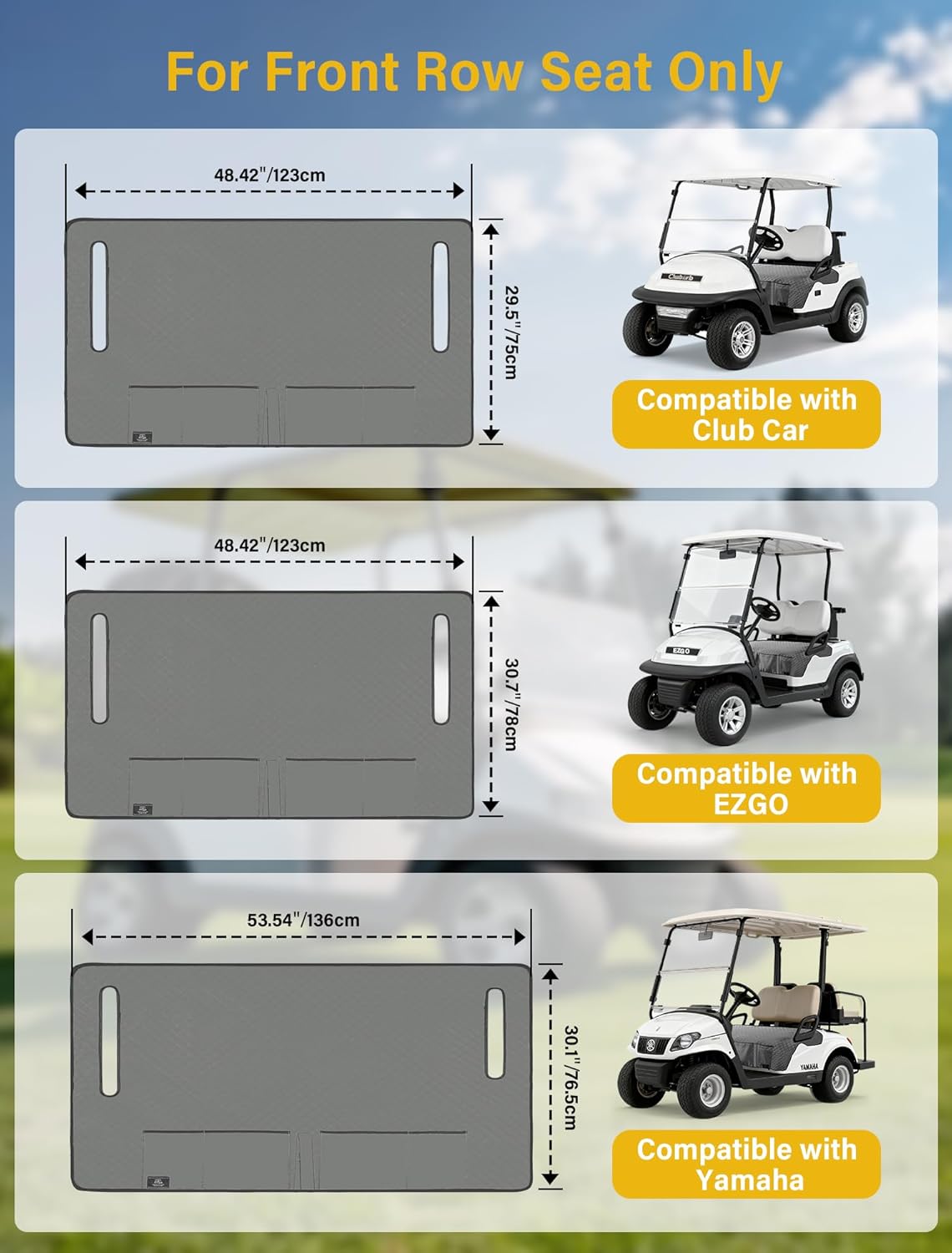 Golf Cart Seat Covers,Golf Cart Seat Towel Blanket with 4 Front Pockets & Nonskid Bottom Fits for Club Car and More 2 Person Seats Golf Carts (Charcoal Gray, Club Car)