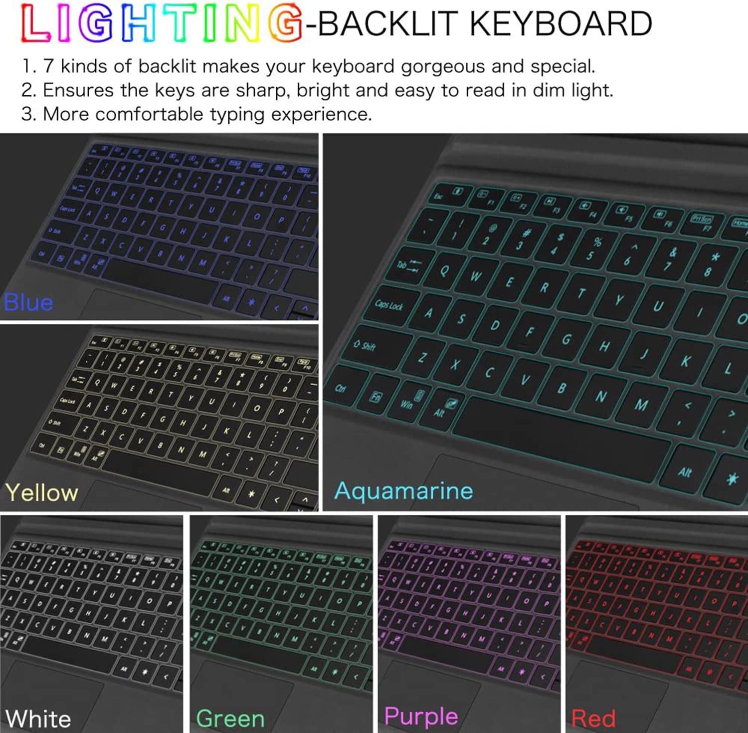 Toetsenbord voor Microsoft Surface Pro 7 Plus/PRO 6/PRO 5/PRO 4/PRO 3/PRO7 met trackpad, afneembaar, magnetisch, dun, leer, beschermhoes met Bluetooth draadloos toetsenbord (zwart