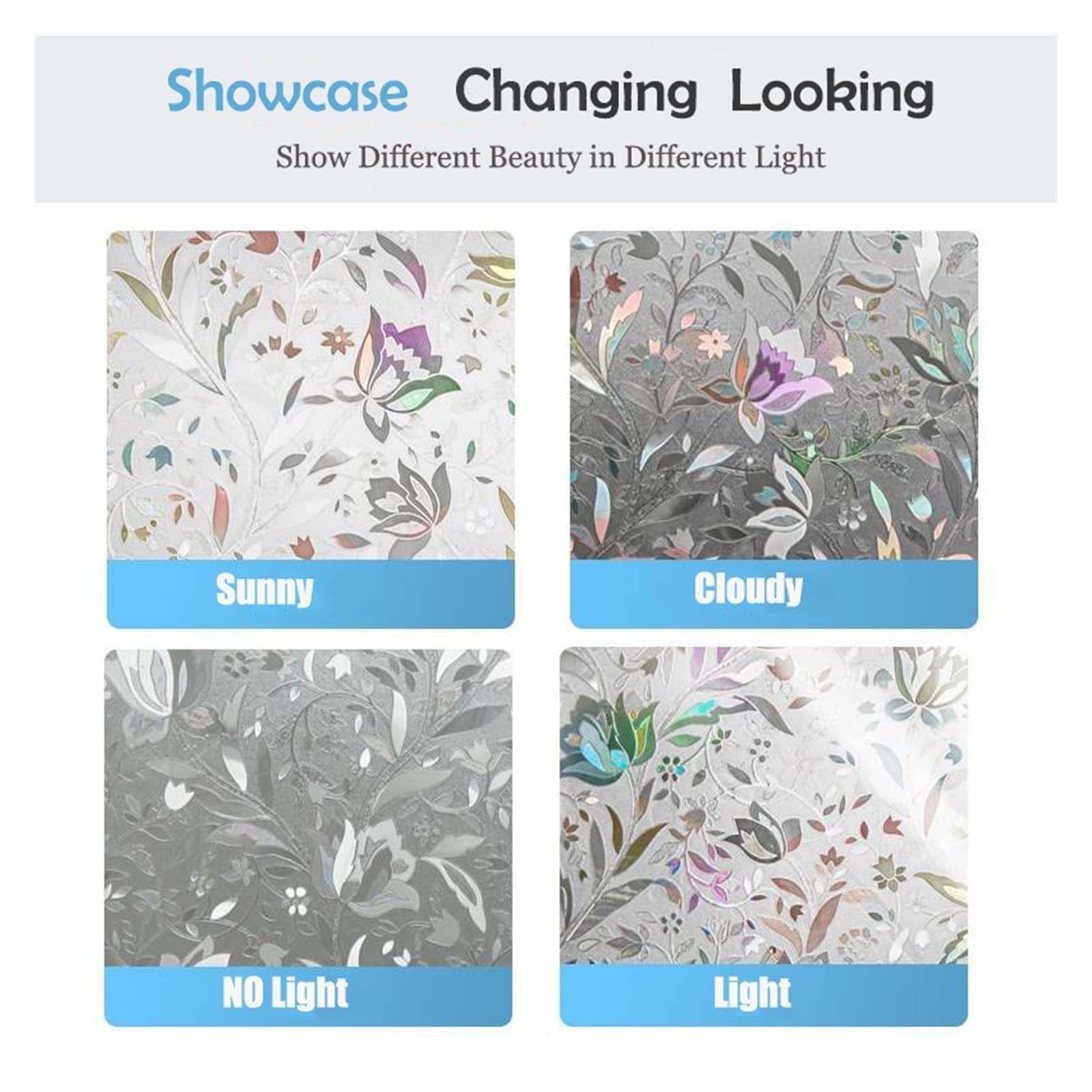 Folia chroniąca okno Blooming Flower Glass Film Static Cling PVC Ochrona prywatności Folia 3D do dekoracji wnętrz(75x200cm)