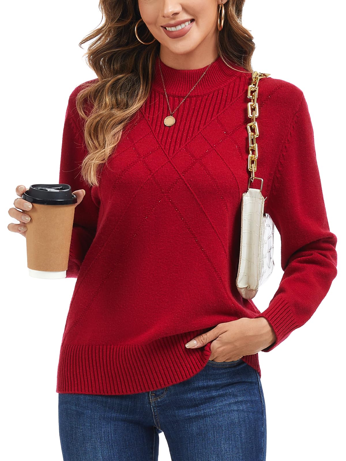 Womens Long Sleeve Mock Neck Sweaters Solid Color Casual Knit Pullover Tops Trendy Fall Winter Fashion Clothes 2025
