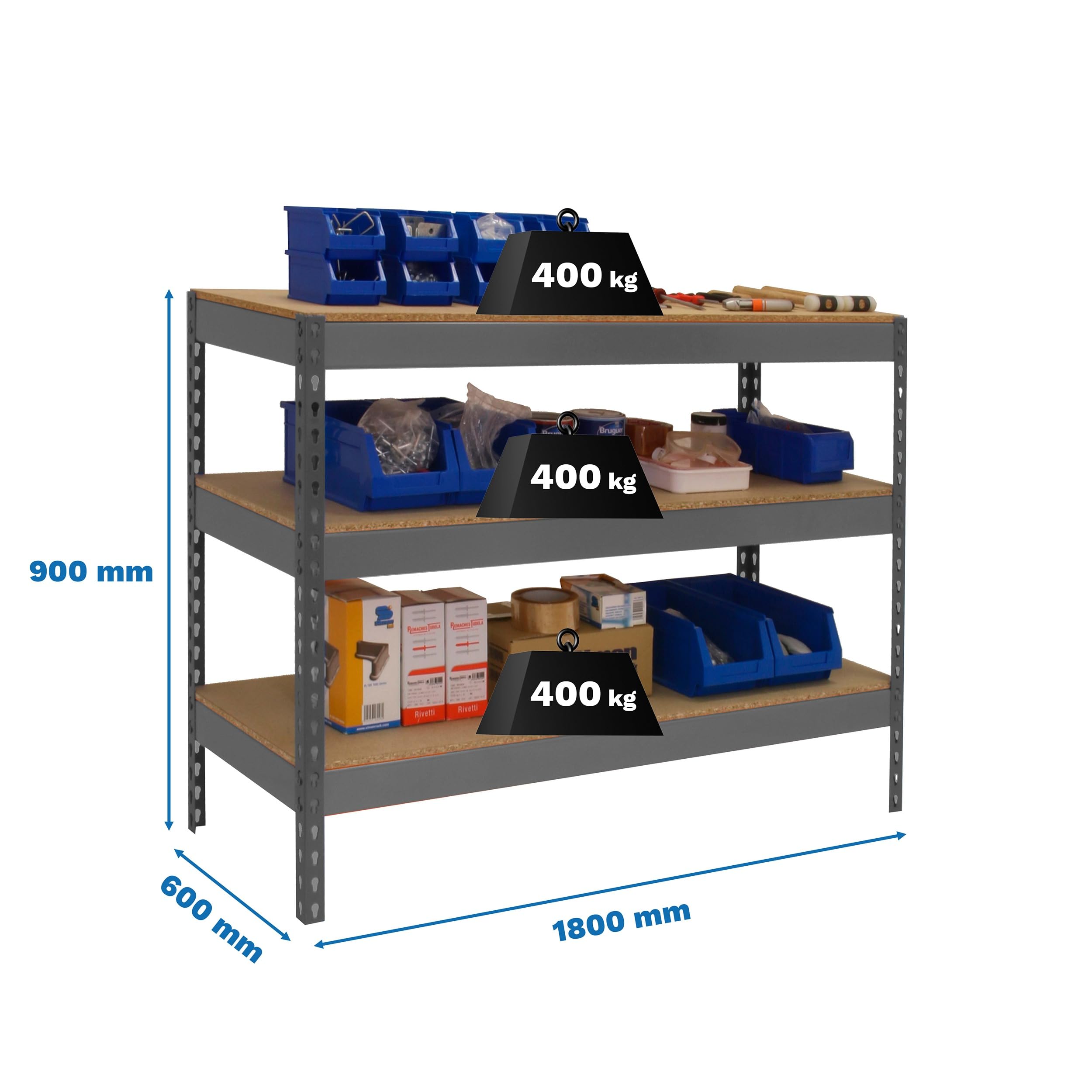 Simon Rack Banco de Trabajo Taller 1800x600 mm - BT Basic | Capacidad Carga 400 kg, Montaje sistema clic, Pintura anticorrosión, Gris