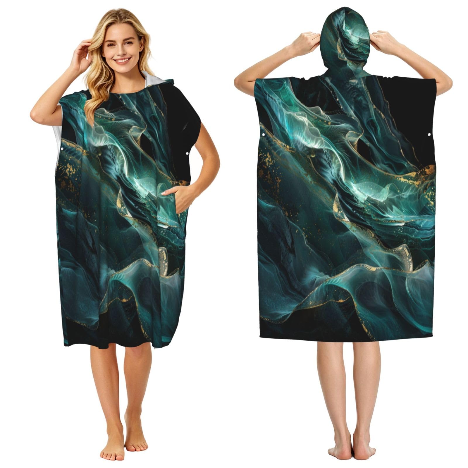 DTHKJNLSF Liuli Flowing Light Adult Hooded Beach Poncho Towel