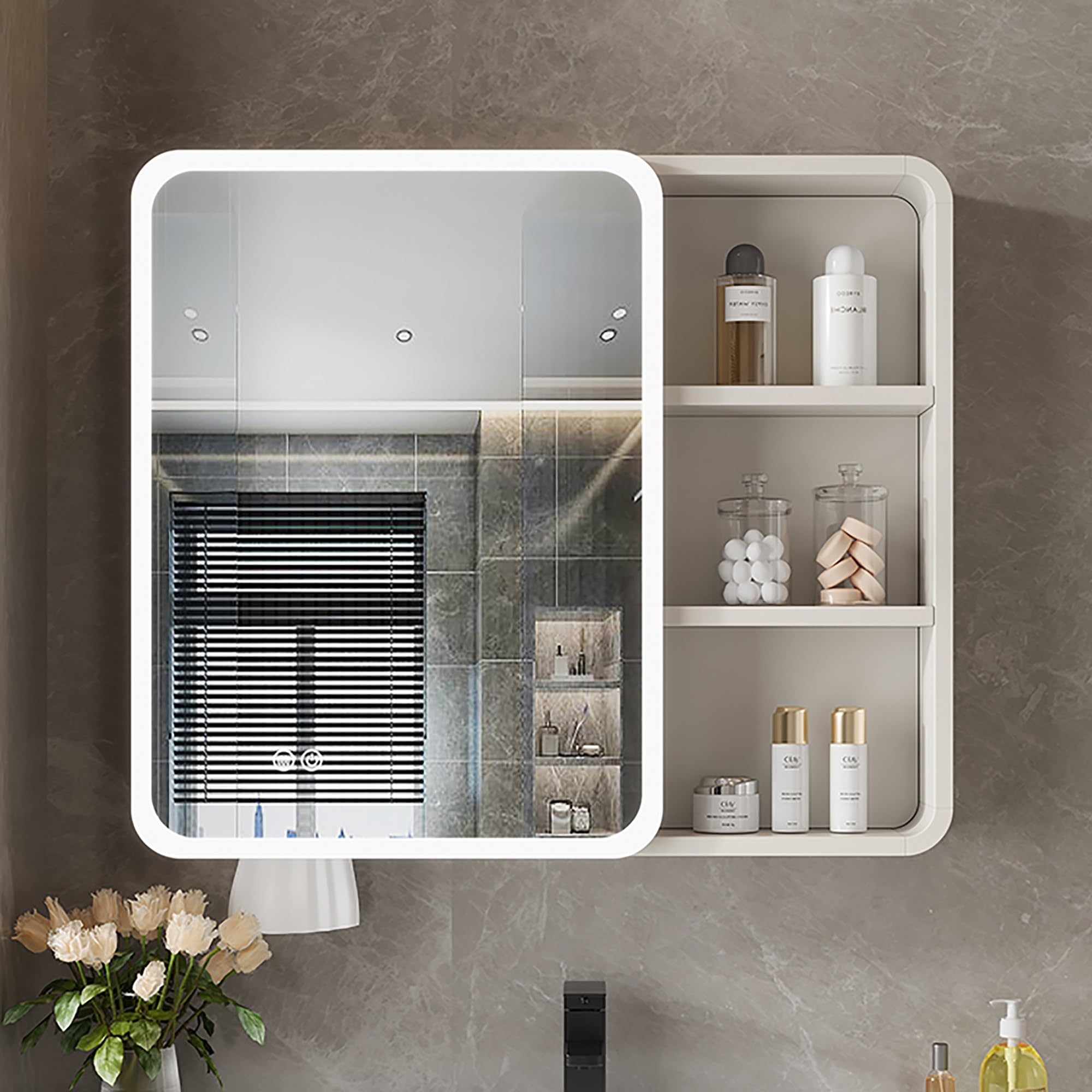 Specchio bagno con luce e armadietto, mobile bagno con specchio, for bagno Specchio for bagno con contenitore Mobiletto da parete moderno for bagno con specchio, Mobiletto da parete for bagno con LED(