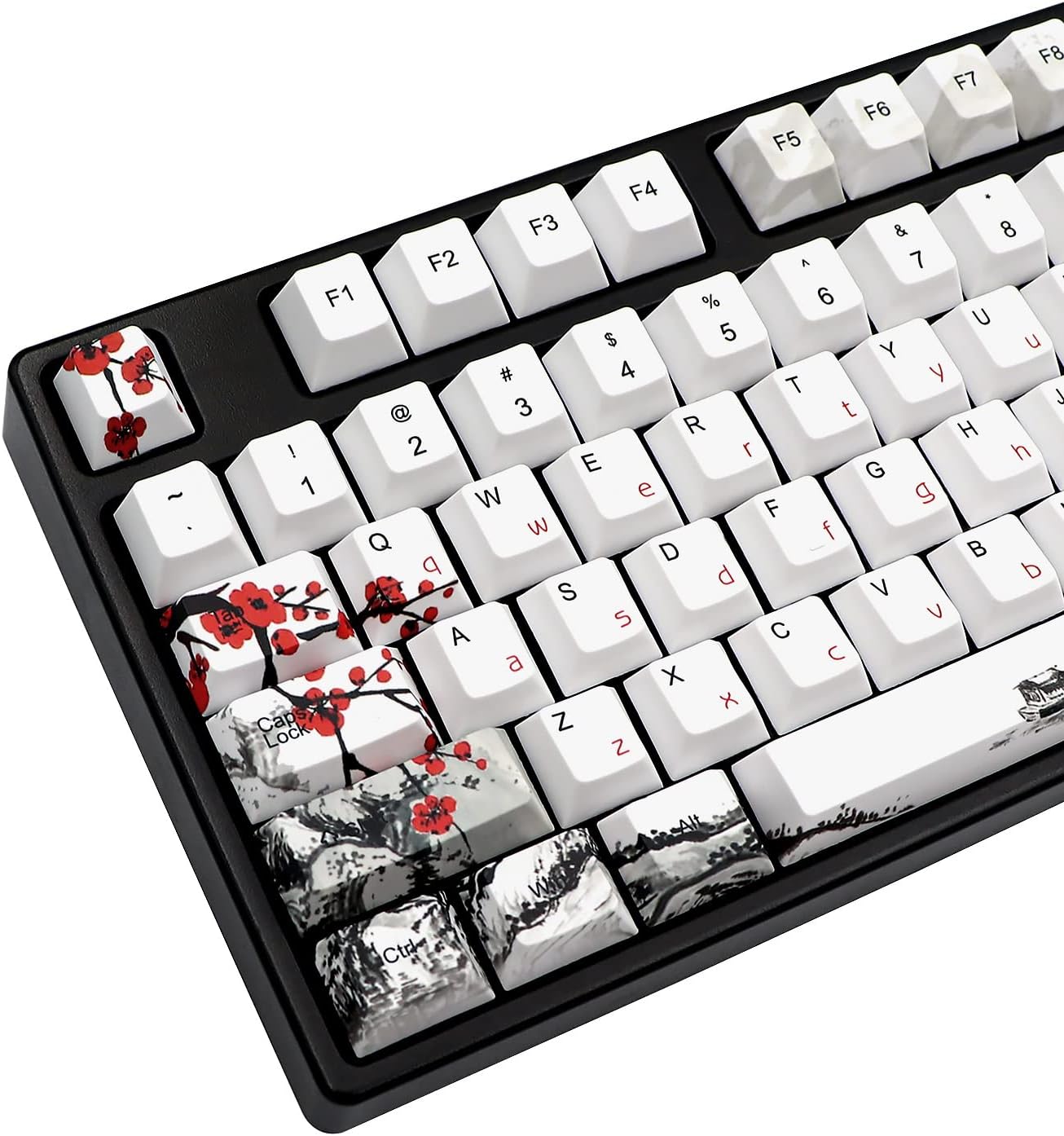 JSJT Plum Blossom Keycap 135 Keys Cherry Profile Keycaps PBT Dye Sublimation Custom Key Caps with Keycap Puller for Cherry Gateron MX Switch 108/96/84/68/64 Mechanical Keyboard