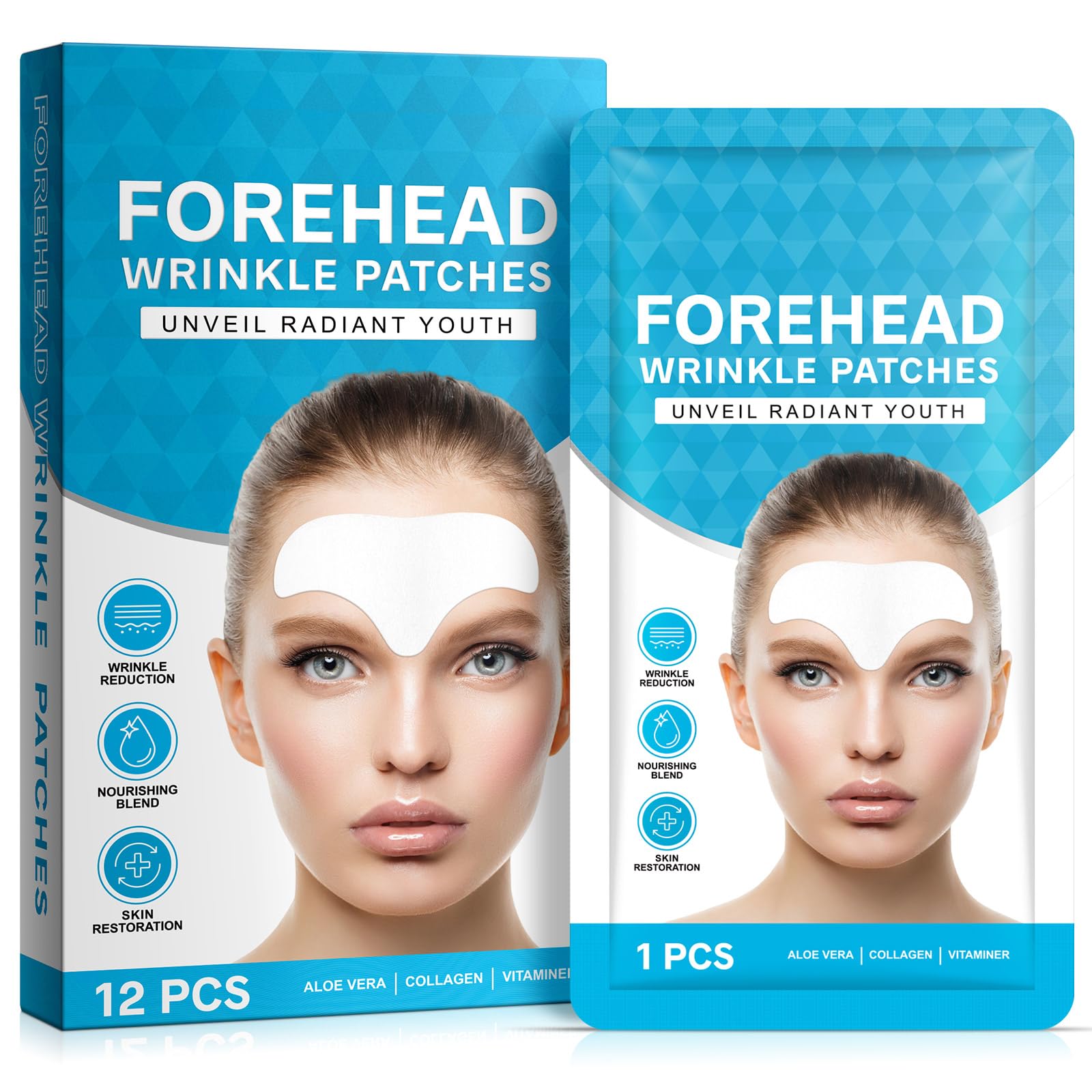 Forehead Wrinkle Patches Overnight - 12 Pcs Treatment with Collagen Aloe Vera Anti-Aging Face Patches for Visible Smoothing