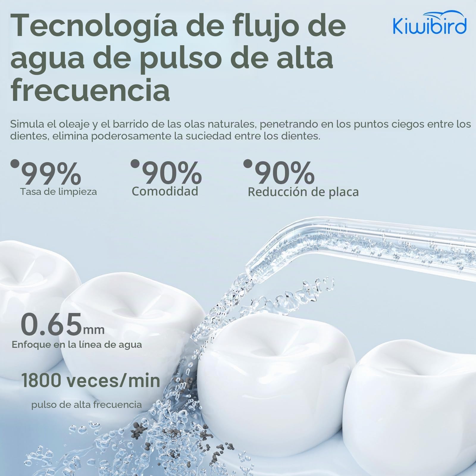 KIWIBIRD Mini irrigador bucal de agua para viajes, irrigador oral inalámbrico ultra portátil con luz UVC, IPX8 impermeable 3 modos, limpiador de dientes de 230 ml para cuidado de piedras de amígdalas