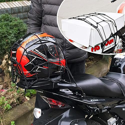 Miniatura 7 de Paquete de 2 redes elásticas de carga para motocicleta de 15.7 pulgadas, red de equipaje resistente de 15.7in x 15.7in para casco para moto y