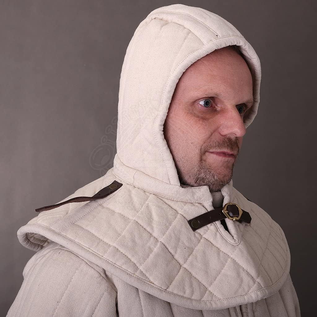 AnNafi® Padded Arming Cotton Padded Coif Cap Renaissance Medieval Armor Collar & Coif Arming Cap Aventail Neck Head Protector Under Armor Chainmail for Men White