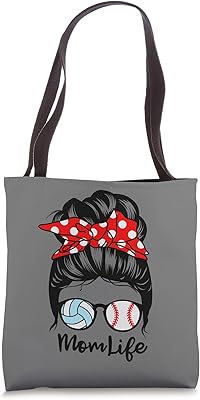 Mom Life Messy Bun Hair Funny Baseball Volleyball Mom Tote Bag