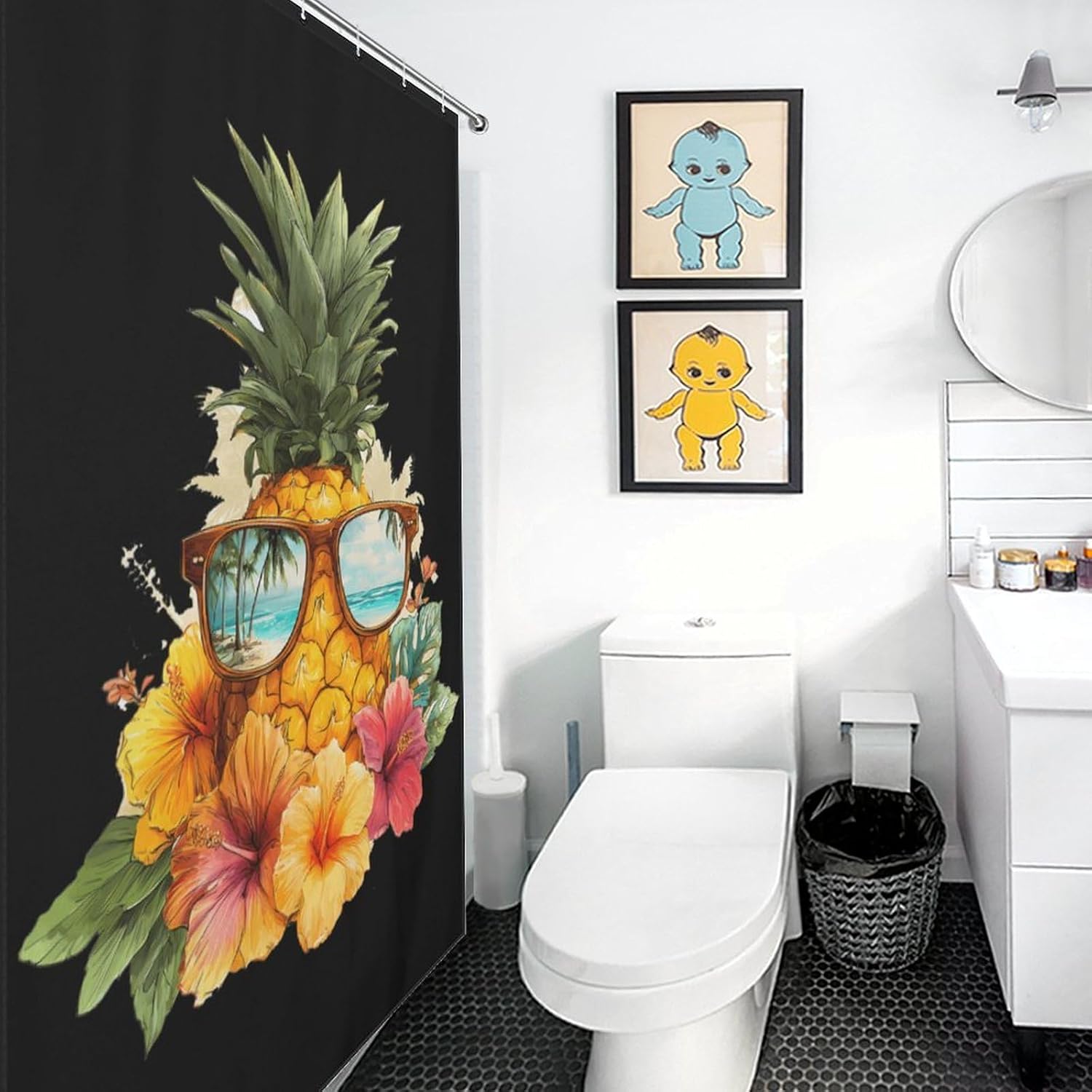 Eyeglasses Pineapple Shower Curtain 46.85x70.87Inch（119x180cm） Polyester Bath Curtain Shower Curtains Printed Decorative