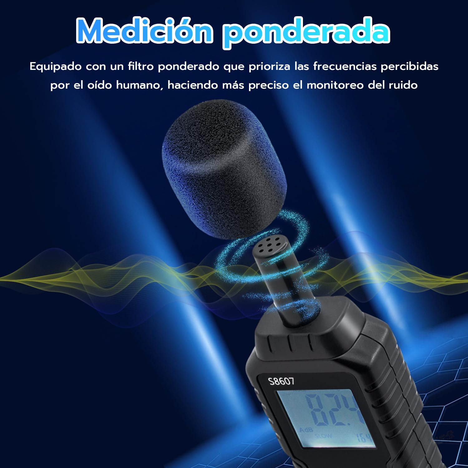 Mcbazel Digital Medidor de Decibelios, 30-130dB Medidor de Decibelios de Ruido con Pantalla LCD Digital Retroiluminada, Medidor de Sonido Portátil para Uso Industrial y Escolar