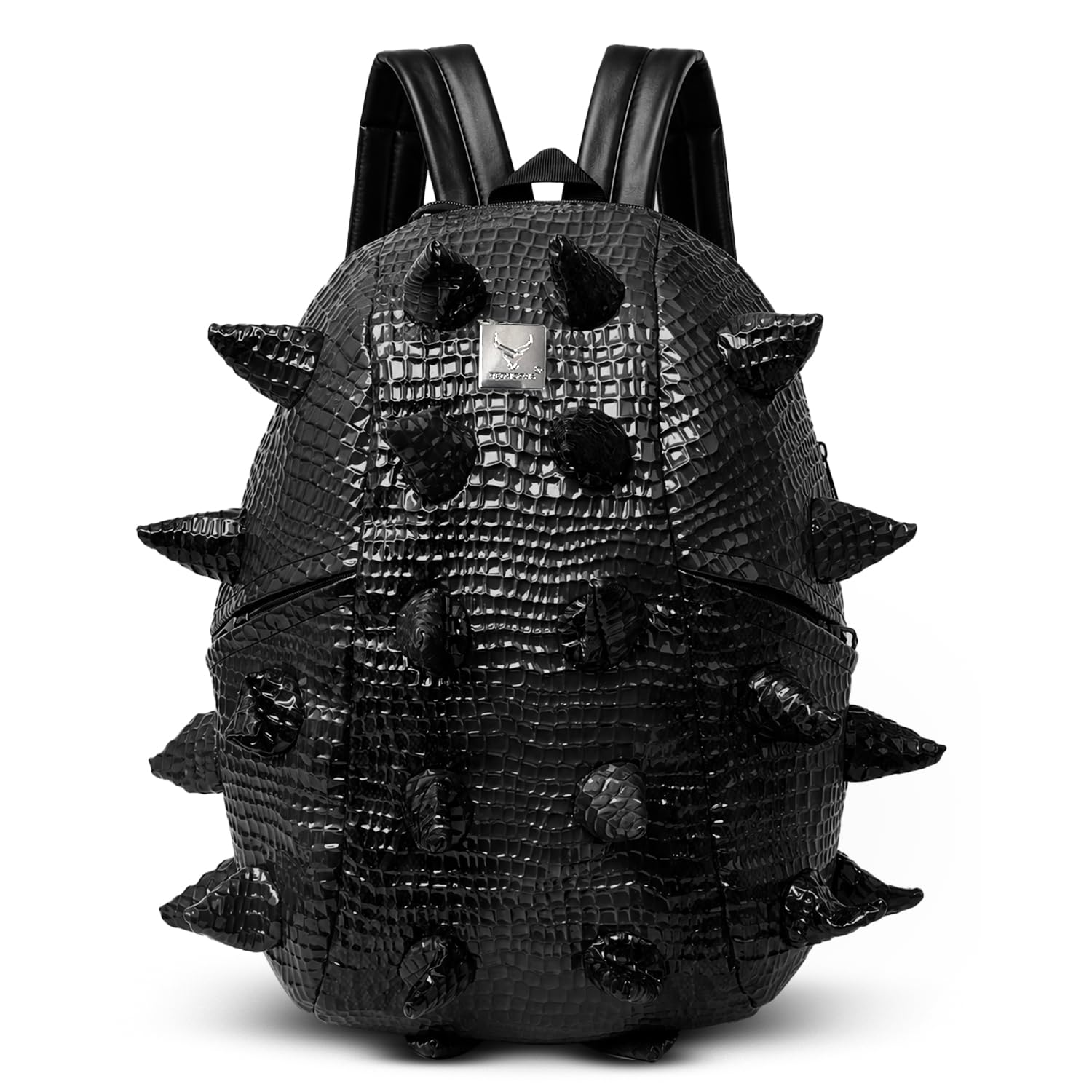 28L Crocodile Texture PU Leather Outdoor Backpack for unisex Water-Resistant Travel Bag Day pack Stylish Casual Bag,- Glosy Black-image-30
